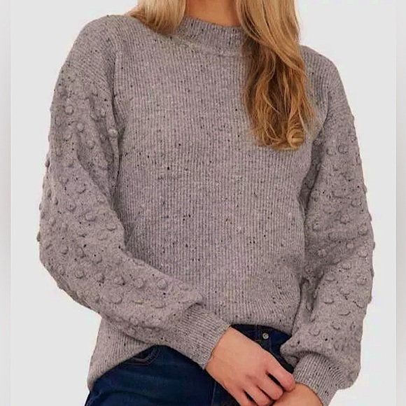 Cece Bobble Stitch puff Sleeve Pullover gray Sweater size small. Simple & chic - Picture 1 of 11